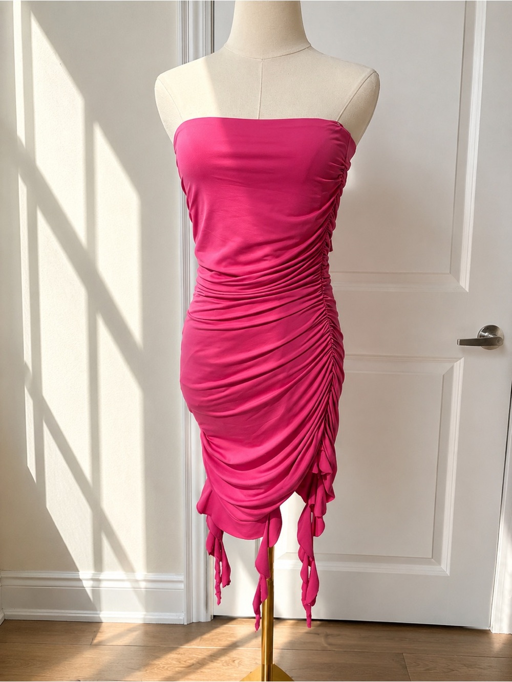Another Story Pink Strapless Ruched Bodycon Dress Size M